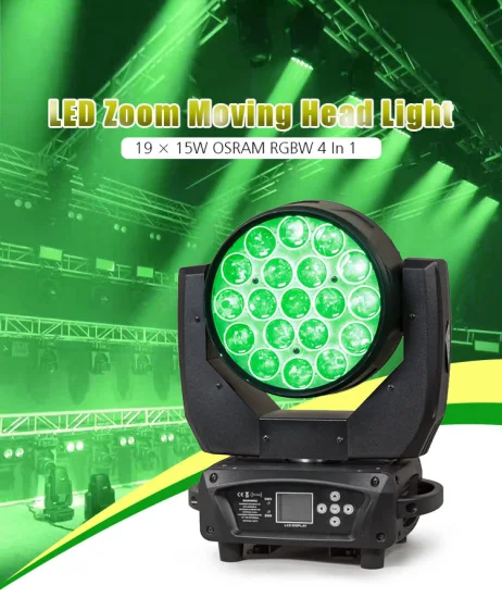 19psc 15W LED RGBW iluminación de lámpara con cabezal móvil de lavado de haz de luz de escenario para DJ Bar Club